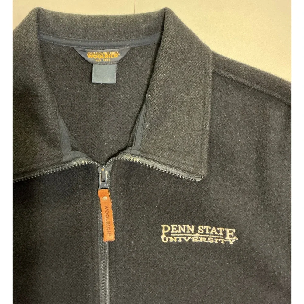 VTG Woolrich Penn State University 100% Wool Full Zip Jacket Preppy Black Mens M
